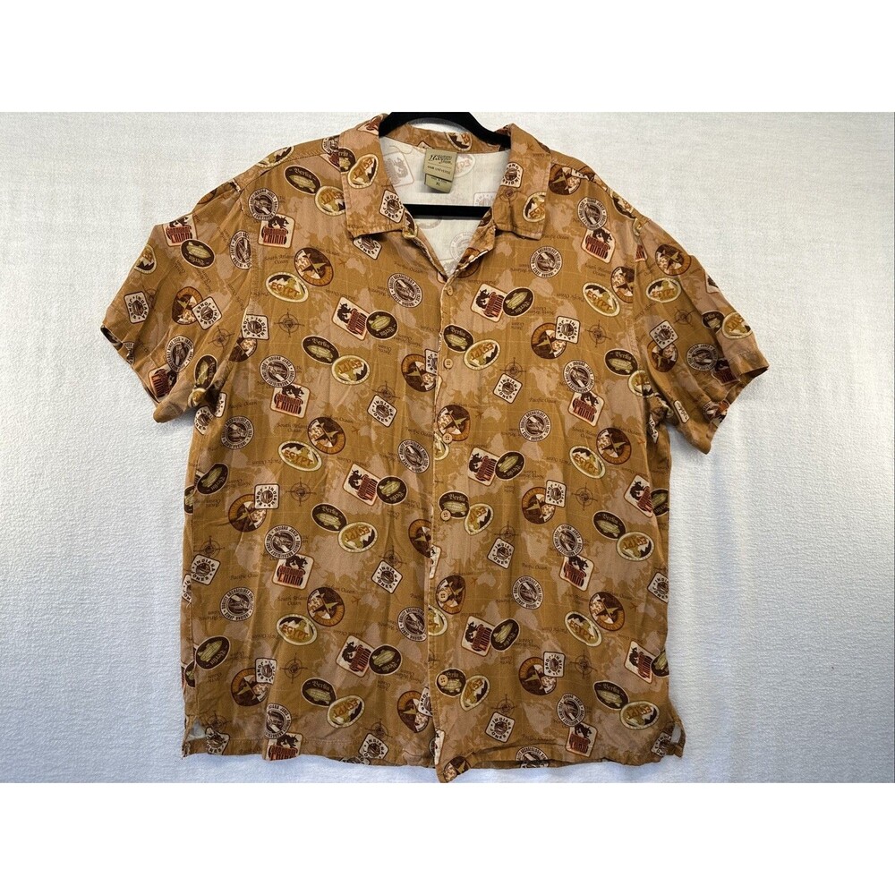 Our Universe Indiana Jones Shirt Mens XL Travel Stickers Woven Button Hot Topic